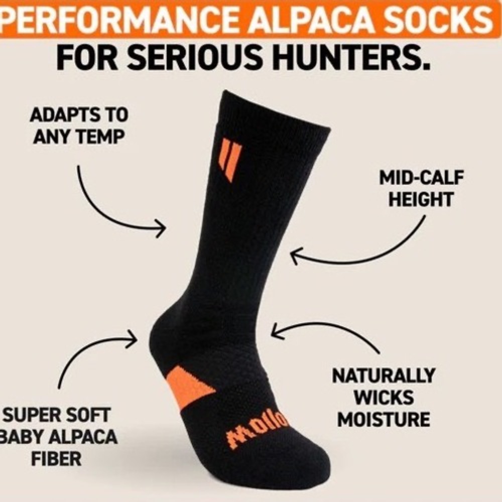Hollow Hunt Performance Alpaca Socks Black Crew Heavy‎ Weight Full Cushion L Nwt